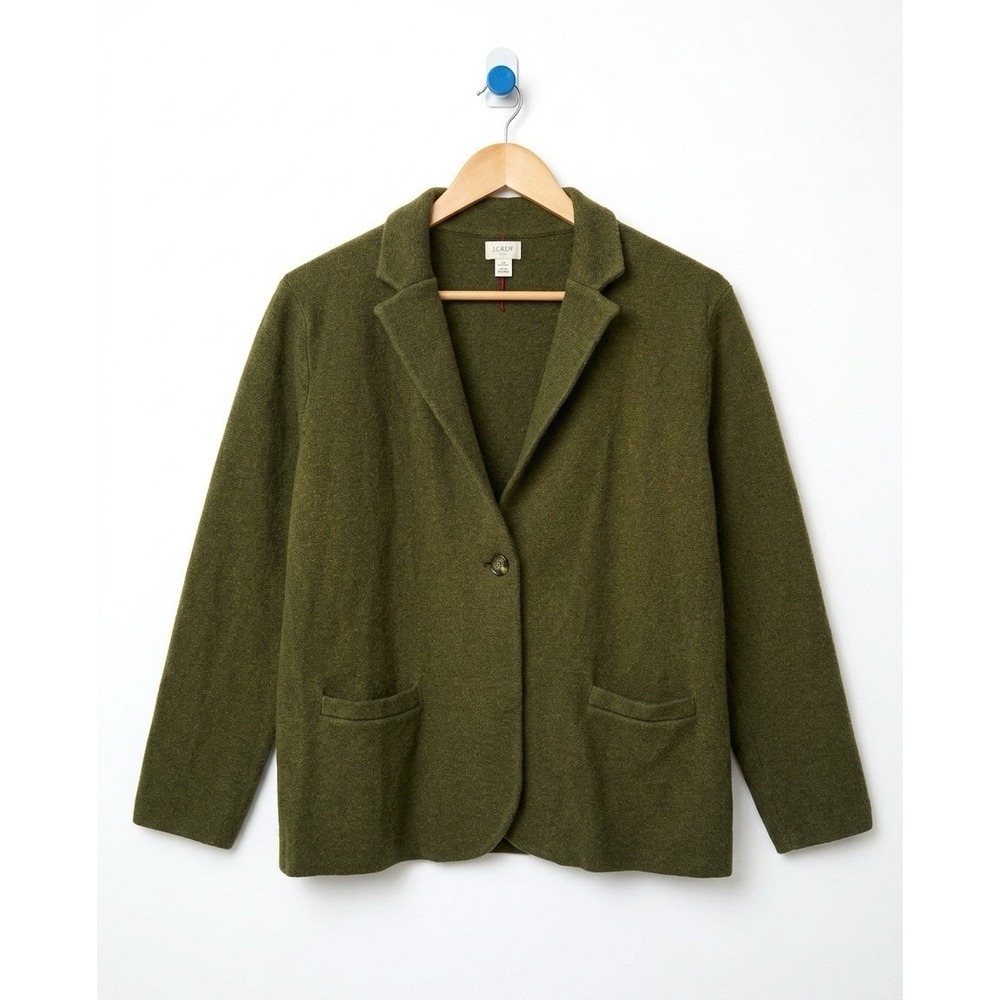 J. Crew Schoolboy Sweater Blazer Women's 2X Olive Green Knit Academia Preppy